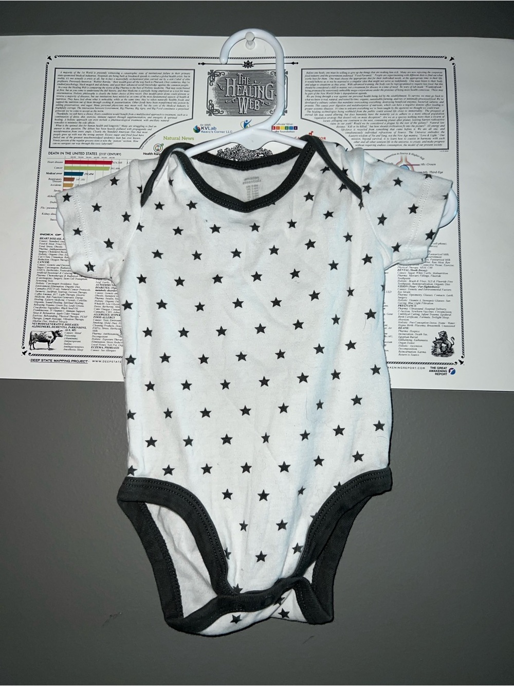 Amazon Essentials White One-Piece Bodysuit with Black Star Print